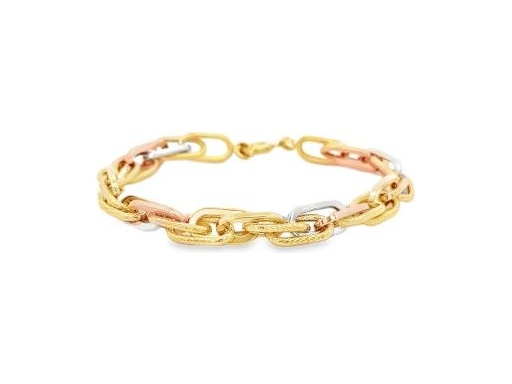 18K Three-Tone Gold Textured and Polished Link Bracelet